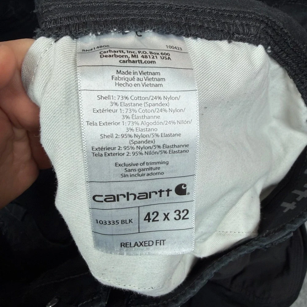 Carhartt Mens Black Rugged Flex Steel Cargo Pants Relaxed Fit 103335 BLK 42x32